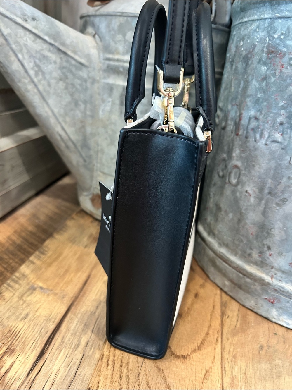 NWT kate spade Black & Cream Mini Canvas Tote with Top Handles - Picture 5 of 11
